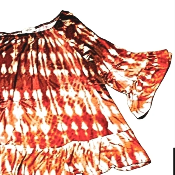 Style & Co pl Raspberry Tie Dye Elastic Neckline Long Sleeves Ruffle Hem… - Picture 5 of 12